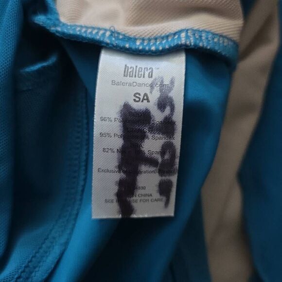 Balera Adult Small Teal Mesh Cutout Long Sleeve Cropped Pant Dance Costume - Picture 2 of 6